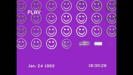 Animation-Von-Lächeln-Emojis-Symbolen-über-Dem-Bildschirm-Mit-Rauschen