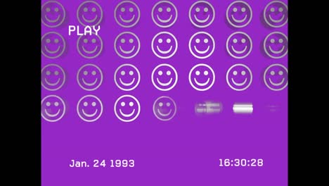 animación de iconos de emojis de sonrisa sobre la pantalla con ruido