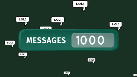 Animation of numbers changing and messages text in green banner with lol text on green background