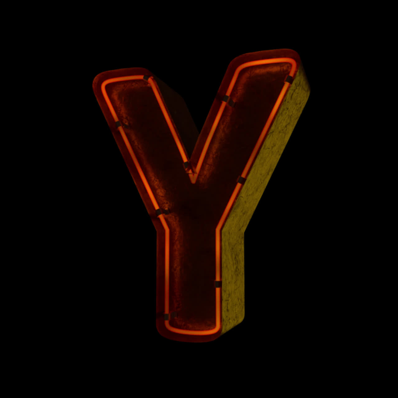 3D Rendered Neon Letter Y Igniting on Black Background