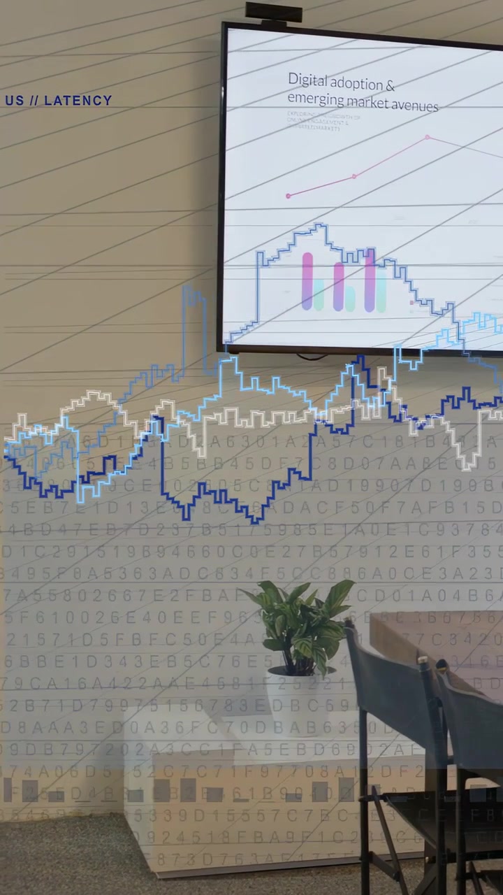 Vertical video: Graph lines spreading over wall and screen after cam sensing slide for business