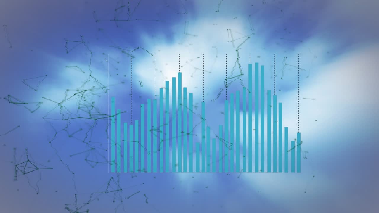 Animation of financial data processing over connections and clouds