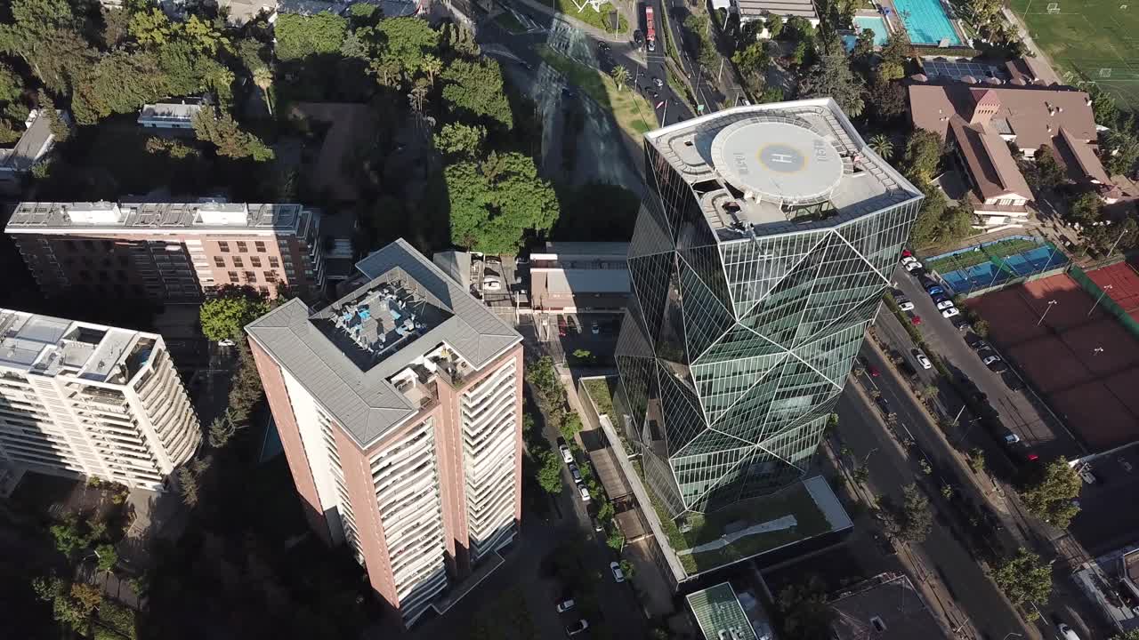 Santiago De Chile, Aerial View of Trendy Las Condes Neighborhood With Modern Buildings, Tennis Courts and Green Parks