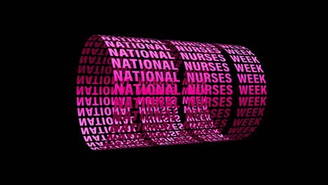 national nurses week digital pink text scrolling cylinder textured isolated word using quicktime alpha channel prores 4444 . 4k 3d render seamless looping national nurses week effect element.