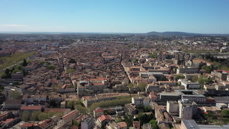 Amazing-drone-aerial-view-over-Montpellier-Ecusson-from-Beaux-Arts-sunny-day.