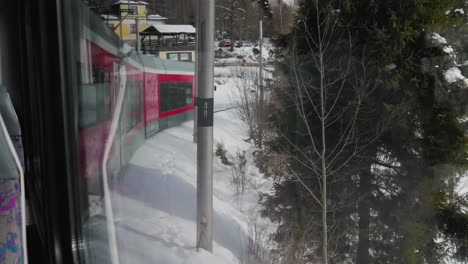 View Inside Travelling Train, High Tatras Snow Mountain Range, Slovakia
