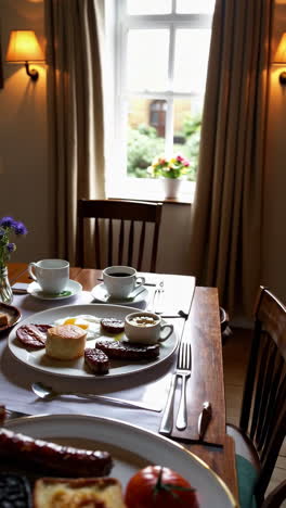 hearty full english breakfast on a dining table
