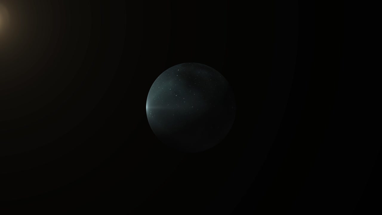 fondo negro, un planeta gaseoso oscuro y ligero que gira