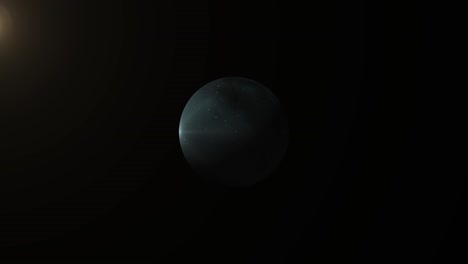 black background, a dark and light rotating gas planet