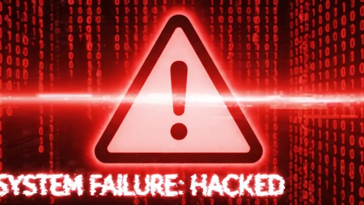 Digital Alert Sign Indicating Potential Cybersecurity Breach or System Malfunction with Warnings Displayed Against a Matrix of Code and Data Streams
