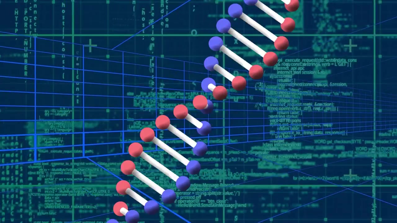 Animation of dna strand over data processing and networks