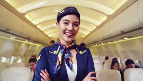 Kabinenpersonal-Oder-Stewardess,-Die-Im-Flugzeug-Arbeitet