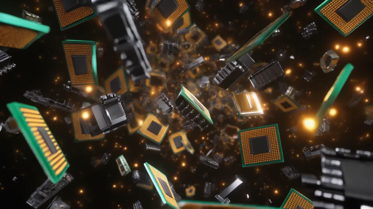Computerprocessors en Elektronische Componenten Zwevend in Digitale Ruimte