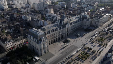 commerce palace at rennes in france. aerial forward
