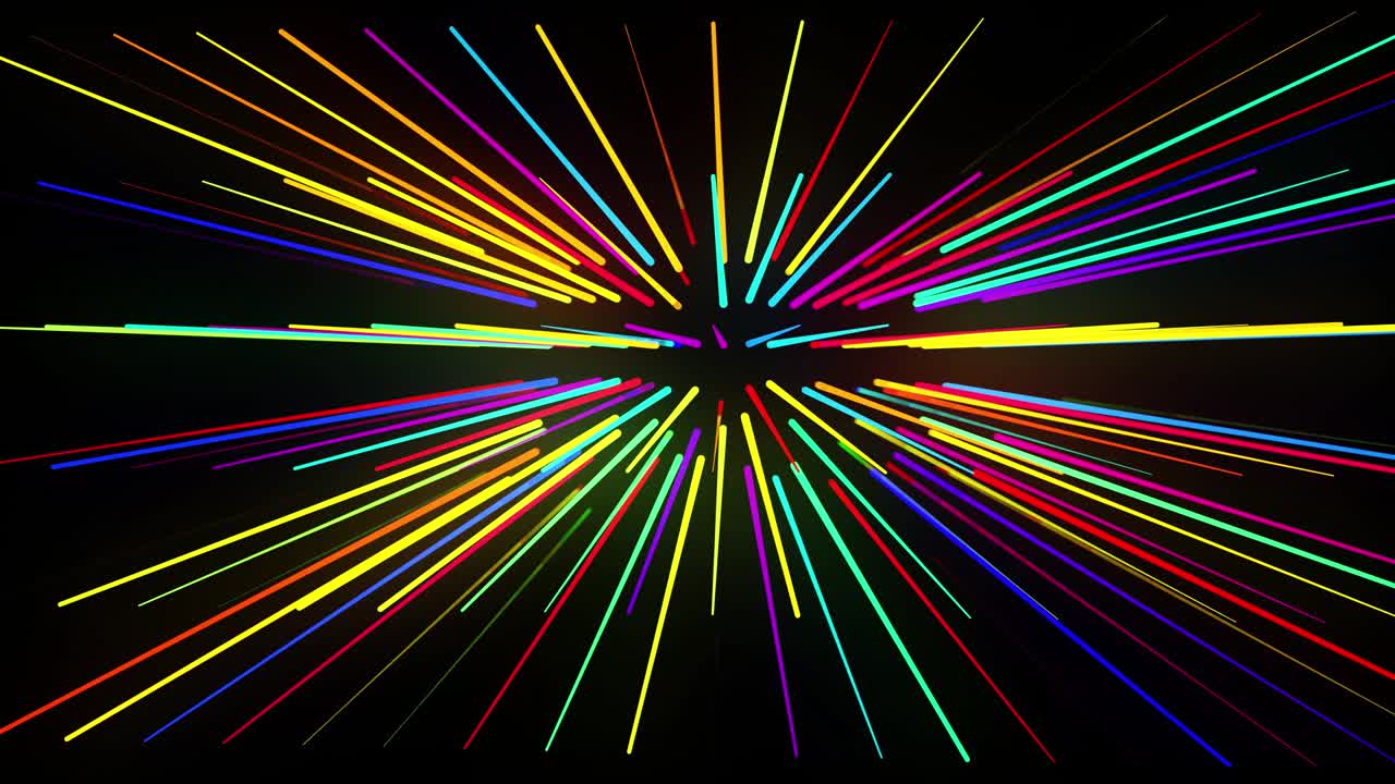 fondo de bucle 3d abstracto con partículas brillantes alineadas en una fila en el espacio 3d. bucle vj festivo con partículas multicolores y cámara animada suave. fondo de diseño de movimiento.