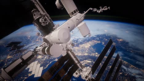 A-view-of-the-Earth-and-a-spaceship.-ISS-is-orbiting-the-Earth