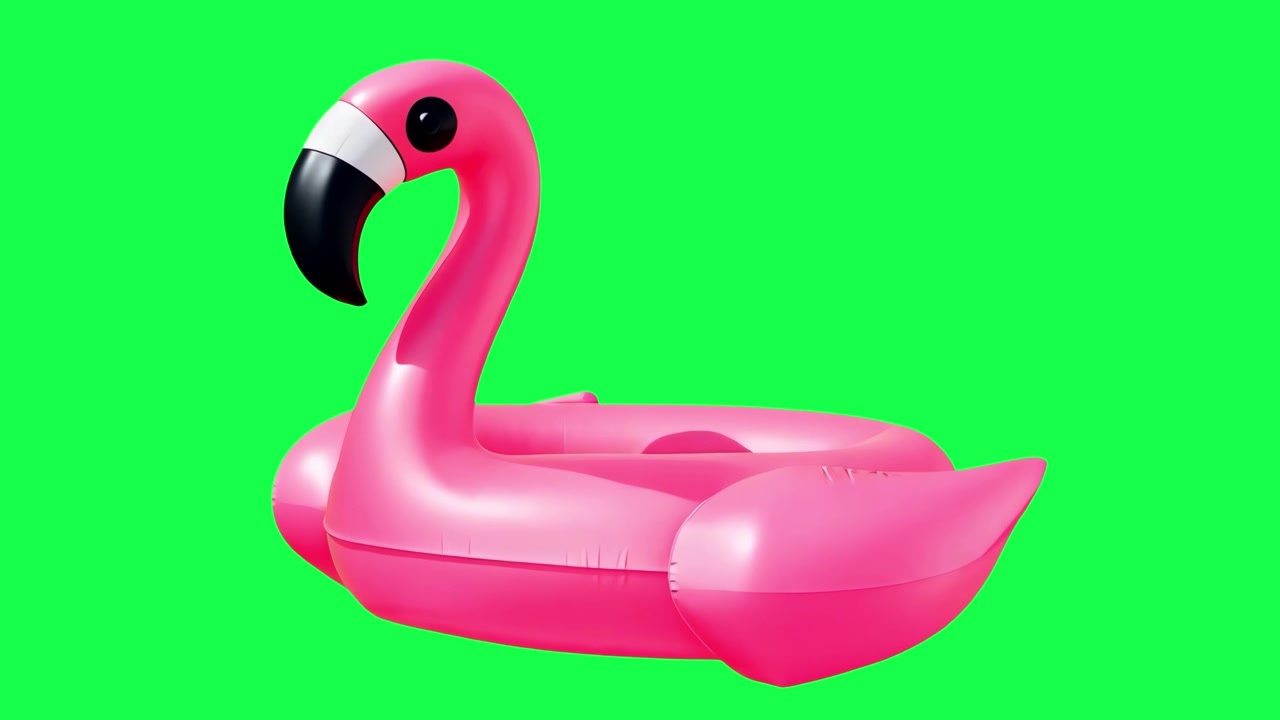 Pink Inflatable Flamingo Pool Float Rotating on Green Screen