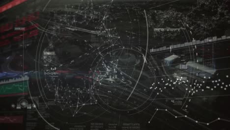 animación de escaneo de alcance y procesamiento de datos sobre el paisaje urbano