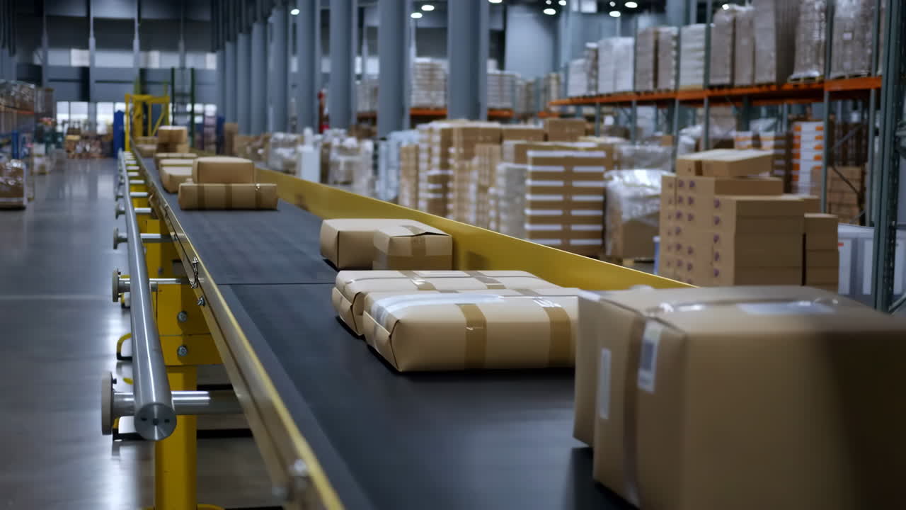 Warehouse Conveyor Belt with Packages