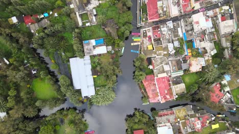vista cenital sobre un canal de xochimilco, ciudad de méxico