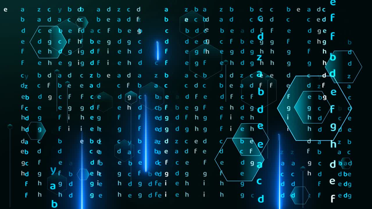 matriz poligonal futurista numérica y láser azul efecto de luz abstracto que cae en la pantalla negra