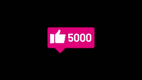 ​social media like icon, 4k, till 5000 count up, animation, video isolated alpha matte and green background