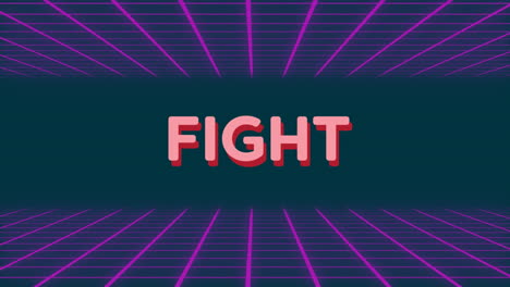 digital animation of fight text and abstract shapes against glowing grid network on black background