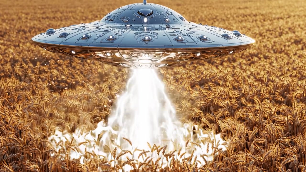 En mystisk UFO daler ned i en gyllen hveteåker, og fanger et fantastisk øyeblikk av utenomjordisk møte med rike avlinger rundt