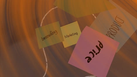 branding, marketing, and product text animation over colorful sticky notes