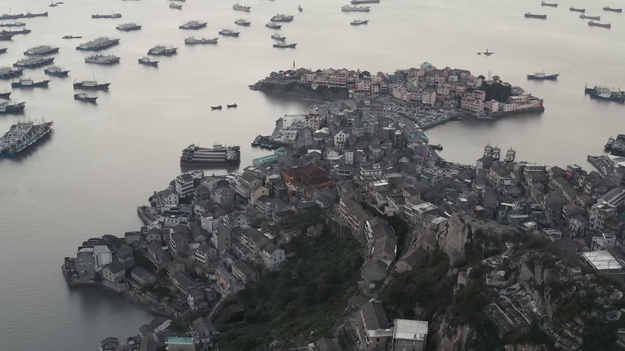 Seaside port with residental houses around, in Taizhou, Zhejiang.