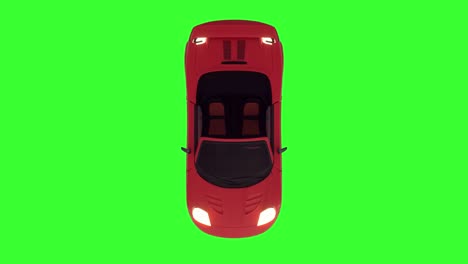 una animación en bucle de un automóvil deportivo descapotable rojo en un fondo verde. vista superior