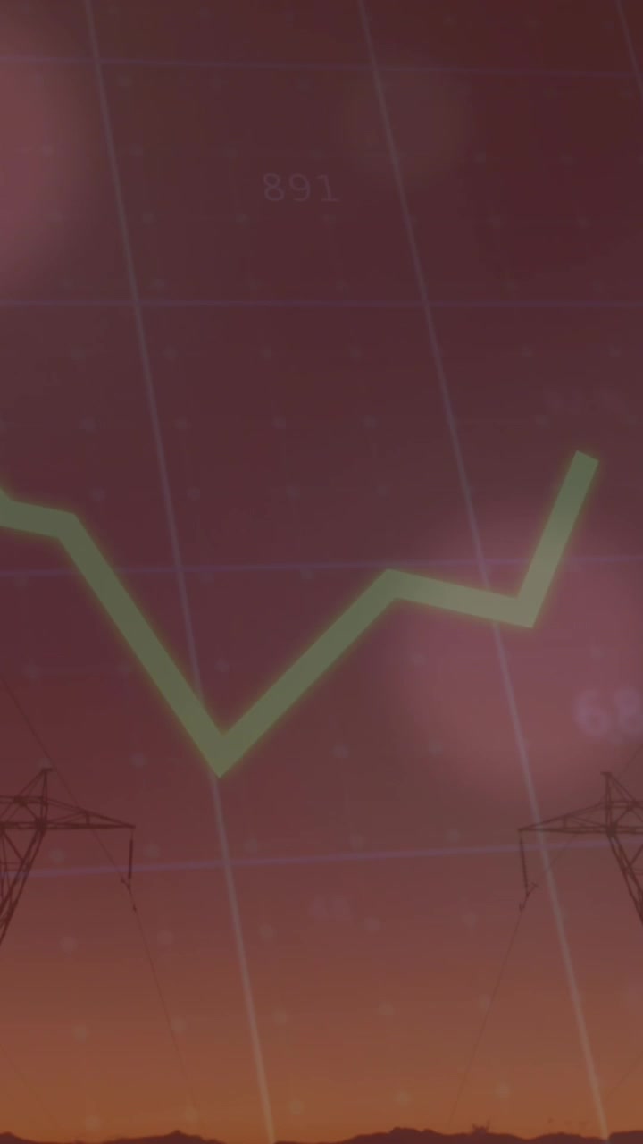 Animation of financial data processing and lines over grid