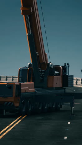 a large orange crane parked on a road