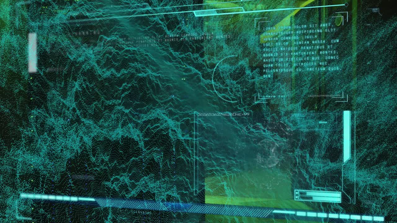 Animation of data processing and shapes on black background