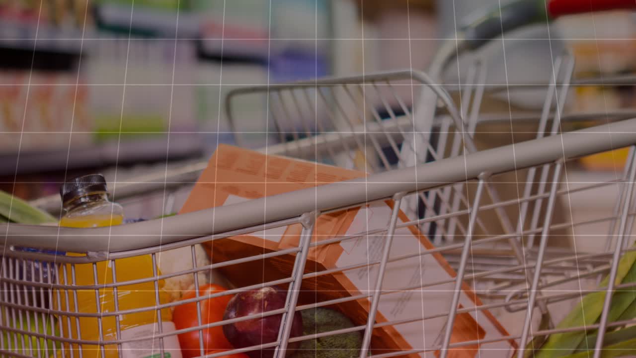 Cart centering in grocery, orange line appearing leftward and oscillating showing sales on grid