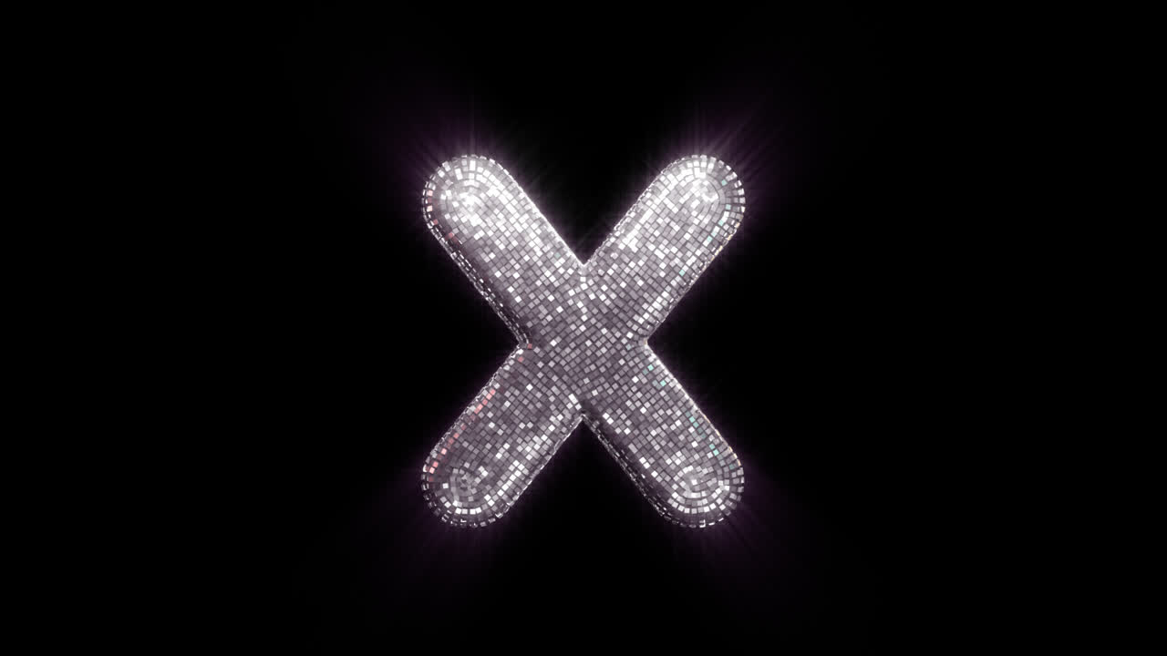Sparkling Disco Ball Letter X on Black Background