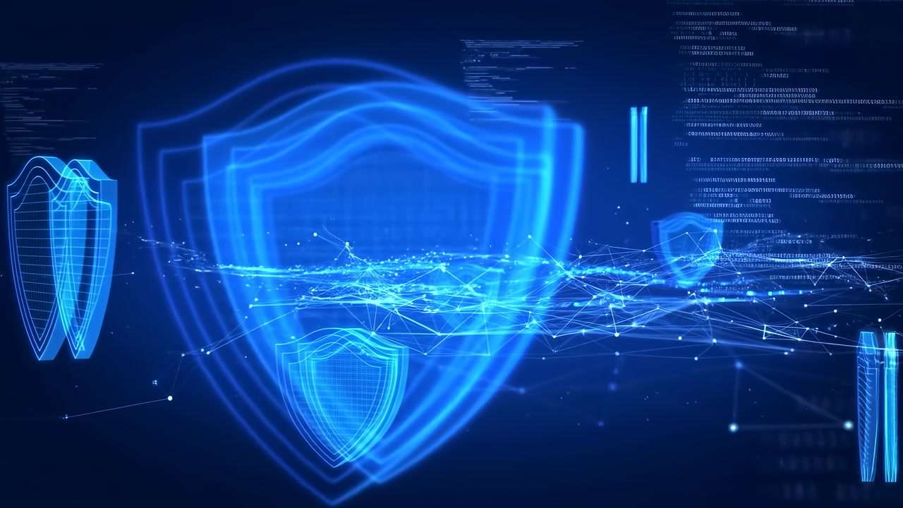 Animated Blue Shields Representing Digital Data Security and Protection