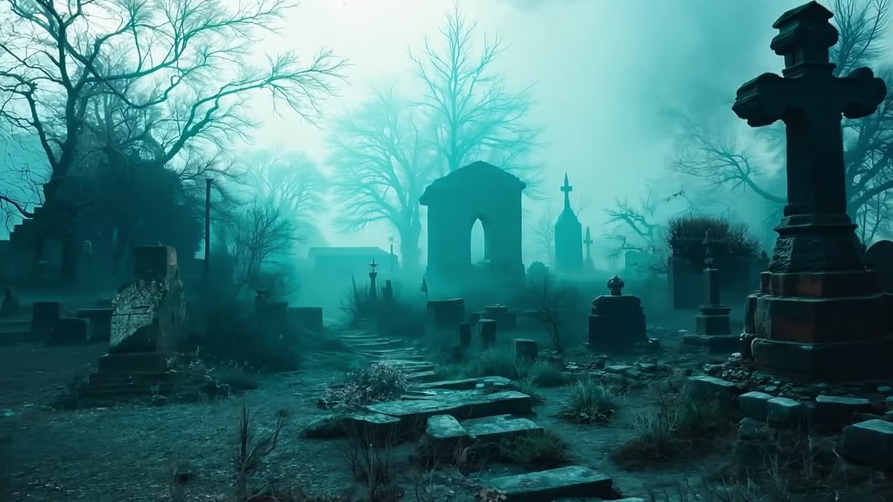 un cementerio con una cruz en el medio