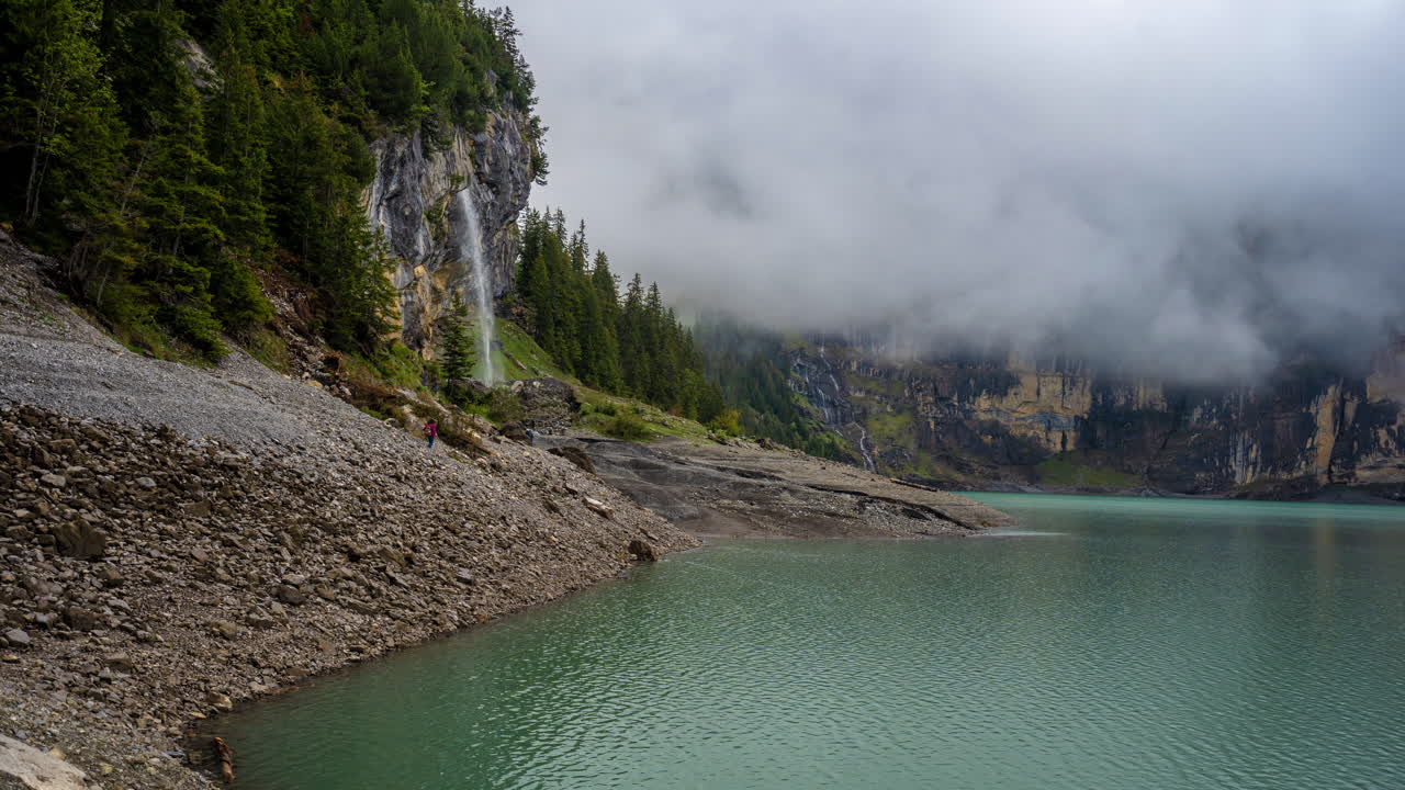 Timelapse of Clouds Moving Over Lake in Swiss Alps, Kandersteg Region, Switzerland