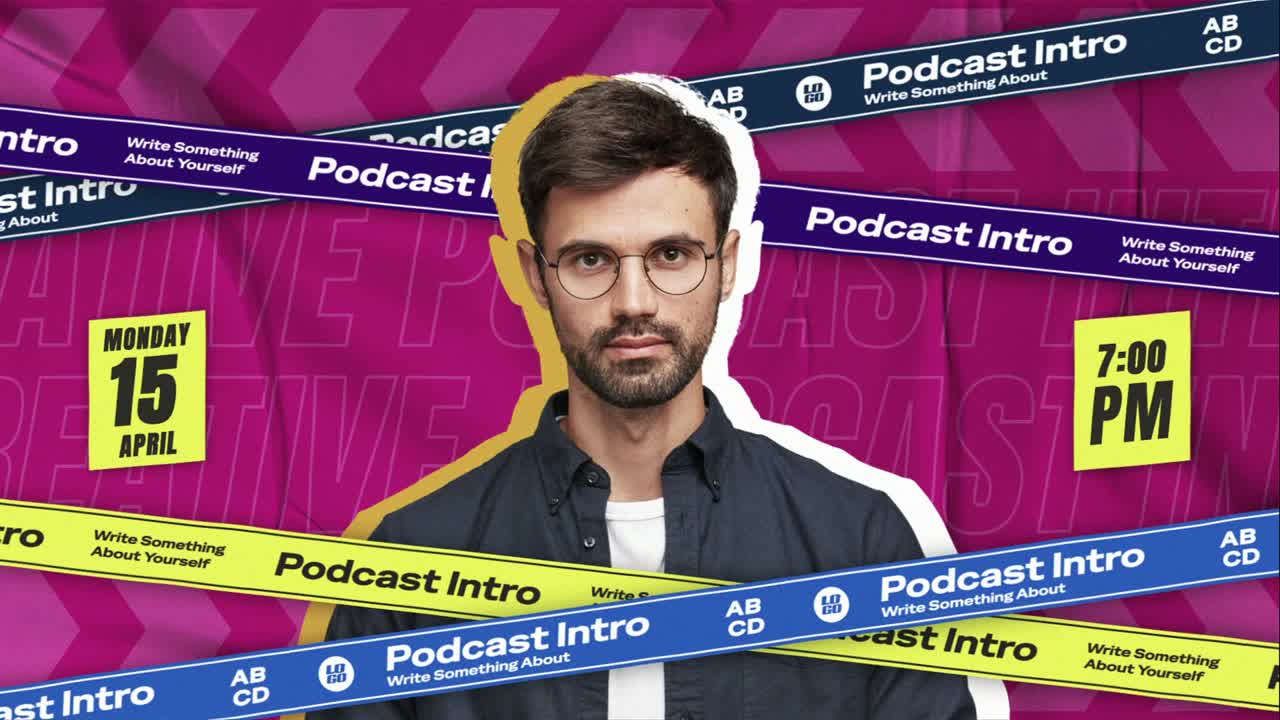 YouTube-podcaståpner med animerte scener for showkampanjer og introer