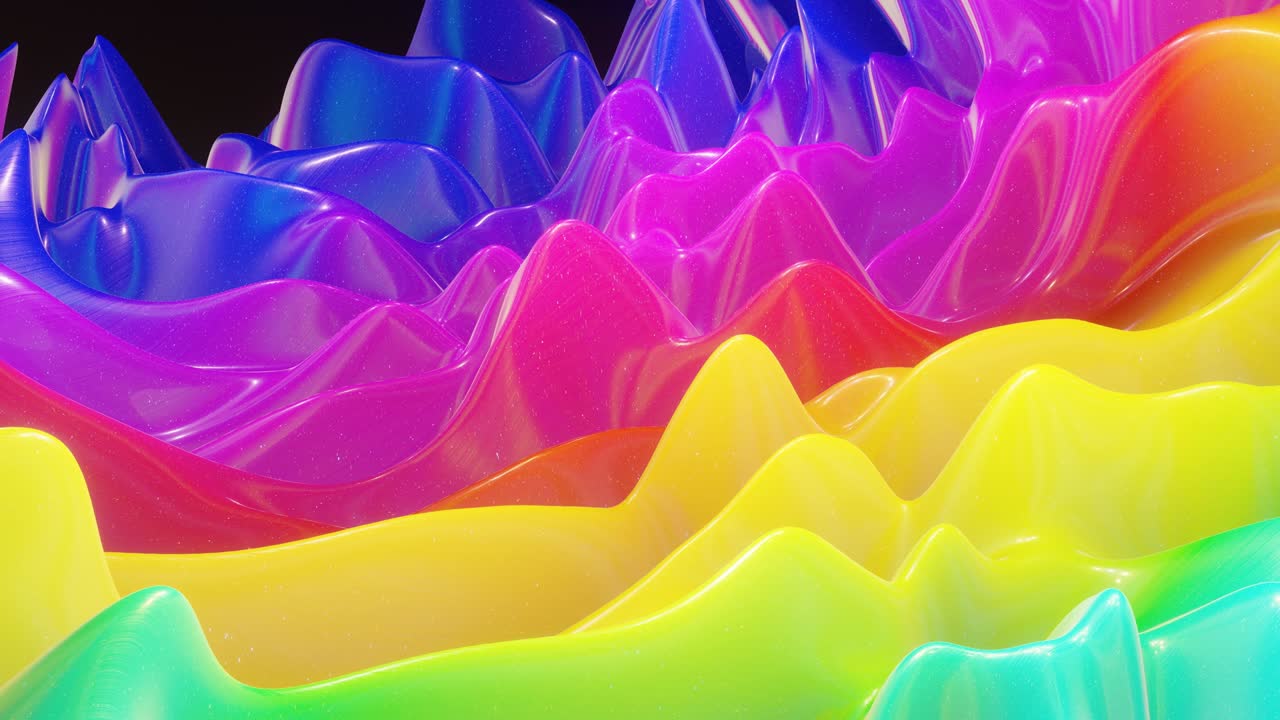 patrón ondulado abstracto en una superficie brillante y brillante, color arco iris de gradiente líquido, ondas en el fluido de pintura en animación suave. brillo en líquido viscoso 3d. retroceso creativo