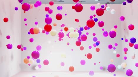 abstract composition of colorful balls in air, which randomly light up and reflect in each other. multicolored spheres in air as simple geometric light background with light effects in ligth room