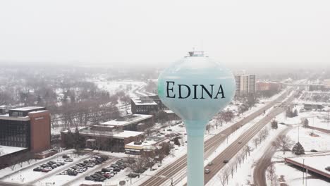 aerial, edina water tower in minnesota during winter season