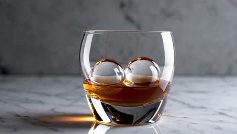 whiskey with double ice spheres