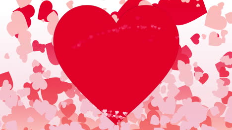 red heart surrounded by smaller hearts animation over pink and white background