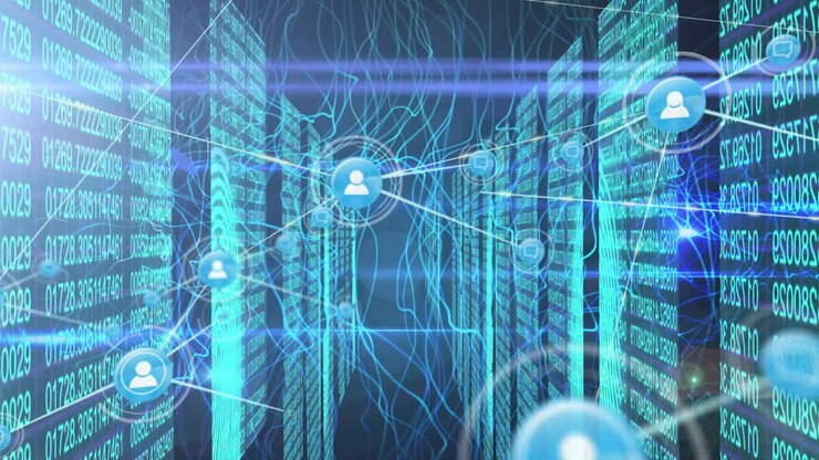 Animation of data processing and shapes over network of connections