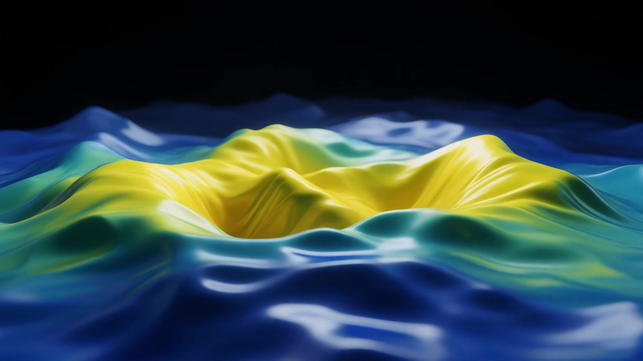 Abstract 3D Animation of Rippling Yellow and Blue Liquid Surface