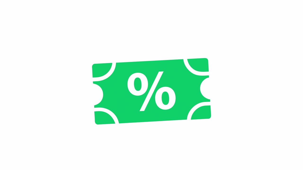 Icona coupon verde animata con simbolo percentuale