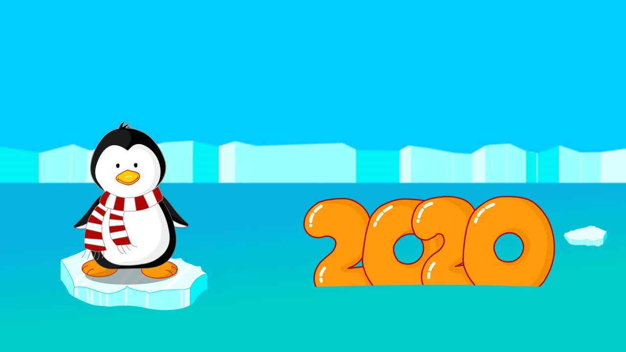 한 글 얼음 2020은 물 표면에 나타납니다. 눈으로 여 있습니다. 2019은 물 속에 가라앉고 있습니다. 은 바다에서 흔들리고 있습니다. 행복한 새해 포스트. 4k 2d 크리스마스, 크리스마스 얼어붙은 애니메이션.