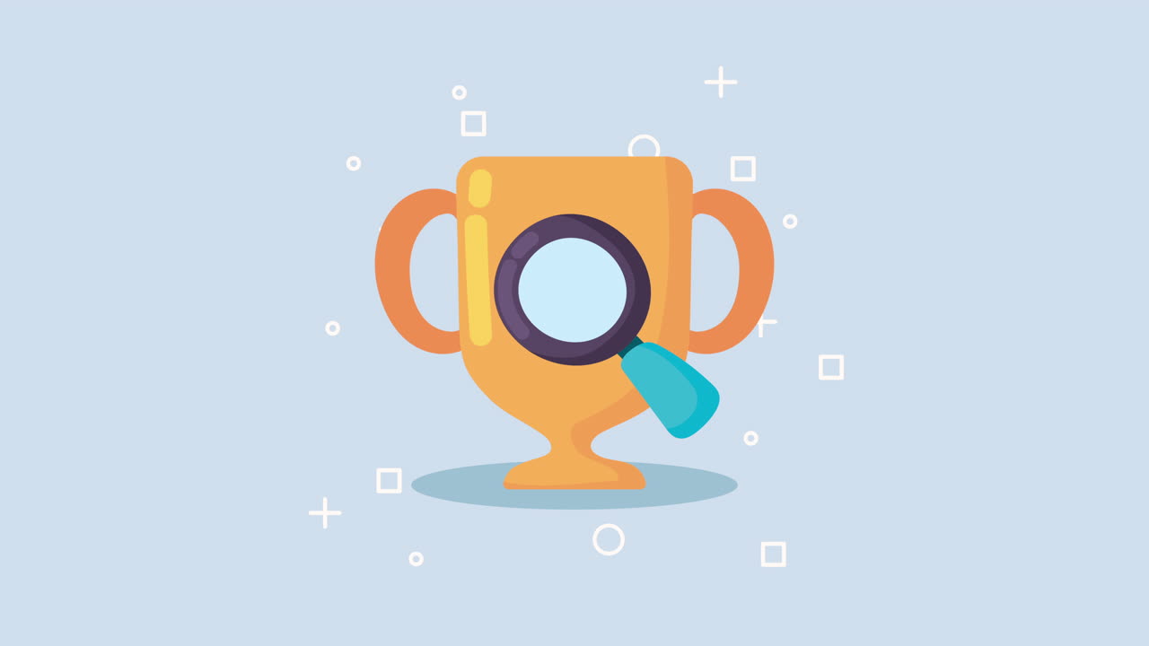 magnifying glass search with trophy